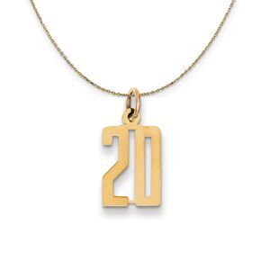 14k Yellow Gold, Alumni Small Elongated Number 20 Necklace - 24 Inch